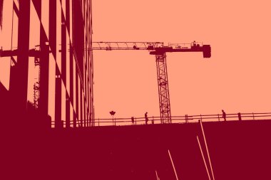 cityscape view in red, duotone concept background  