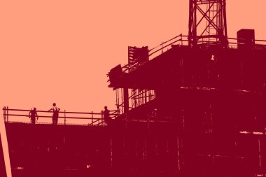 cityscape view in red, duotone concept background  