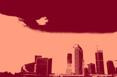 cityscape view in red, duotone concept background  