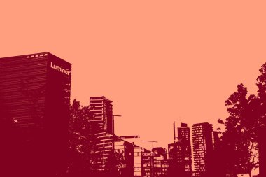 cityscape view in red, duotone concept background  