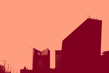 cityscape view in red, duotone concept background  