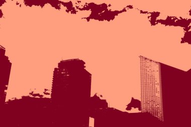 cityscape view in red, duotone concept background  