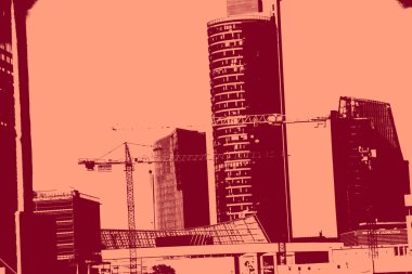 cityscape view in red, duotone concept background  