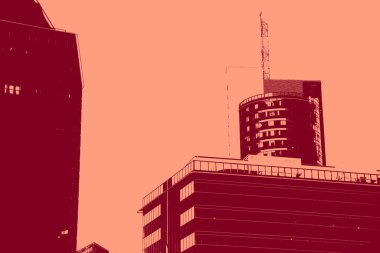 cityscape view in red, duotone concept background  