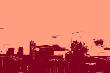 cityscape view in red, duotone concept background  