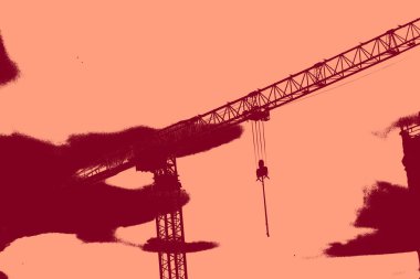 cityscape view in red, duotone concept background  