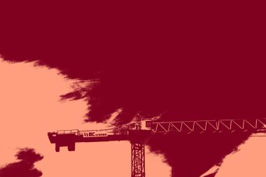 cityscape view in red, duotone concept background  