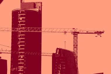 cityscape view in red, duotone concept background  