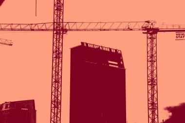 cityscape view in red, duotone concept background  