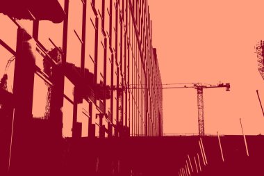 cityscape view in red, duotone concept background  