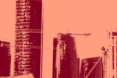cityscape view in red, duotone concept background  