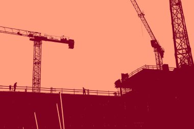 cityscape view in red, duotone concept background  