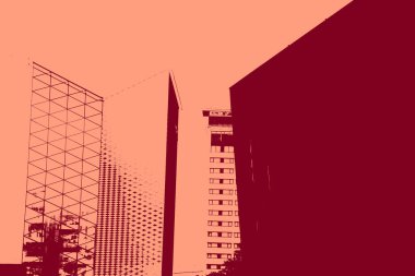 cityscape view in red, duotone concept background  