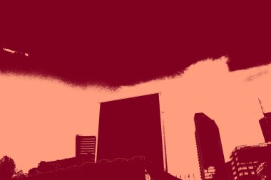 cityscape view in red, duotone concept background  