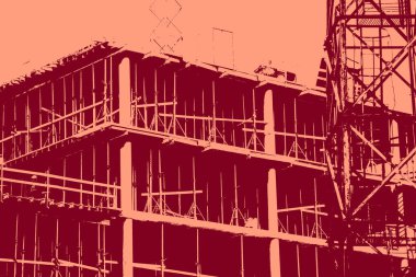 cityscape view in red, duotone concept background  