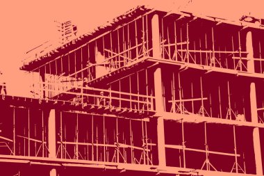 cityscape view in red, duotone concept background  