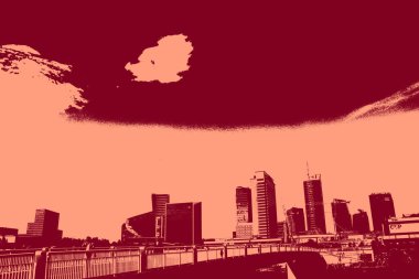 cityscape view in red, duotone concept background  