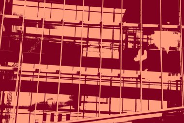 cityscape view in red, duotone concept background  