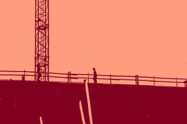 cityscape view in red, duotone concept background  