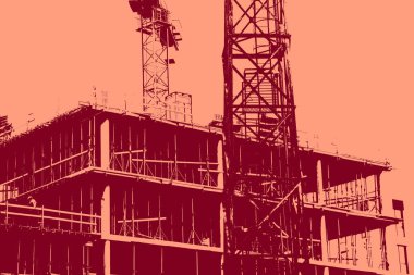 cityscape view in red, duotone concept background  