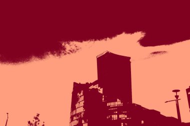 cityscape view in red, duotone concept background  