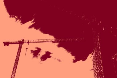 cityscape view in red, duotone concept background  