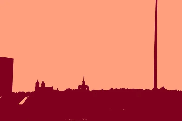 Widok Miasta Kolorze Czerwonym Tło Koncepcji Duotone — Zdjęcie stockowe