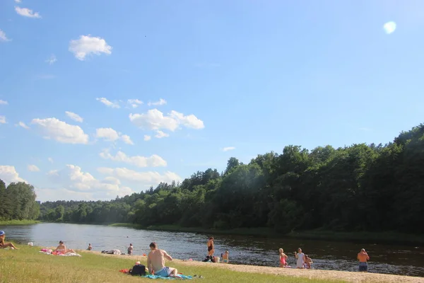 Minsk Belarus 2019 Plage Sur Lac Komsomolskoe Dans Ville — Photo