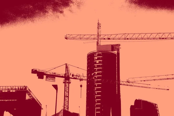 cityscape view in red, duotone concept background  