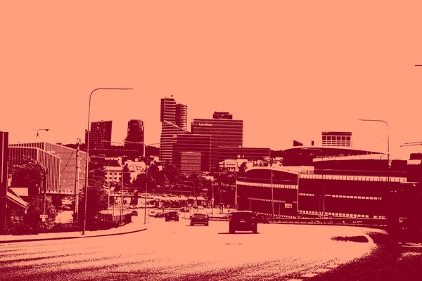 cityscape view in red, duotone concept background  