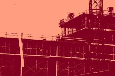 cityscape view in red, duotone concept background  