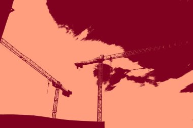 cityscape view in red, duotone concept background  