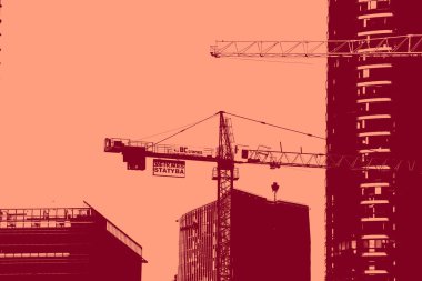 cityscape view in red, duotone concept background  