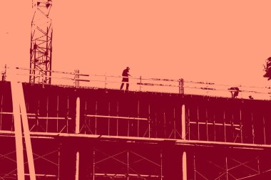 cityscape view in red, duotone concept background  