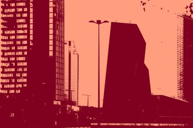 cityscape view in red, duotone concept background  