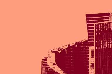 cityscape view in red, duotone concept background  
