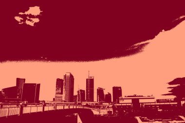 cityscape view in red, duotone concept background  