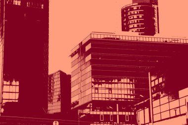 cityscape view in red, duotone concept background  