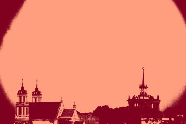 cityscape view in red, duotone concept background  