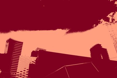 cityscape view in red, duotone concept background  
