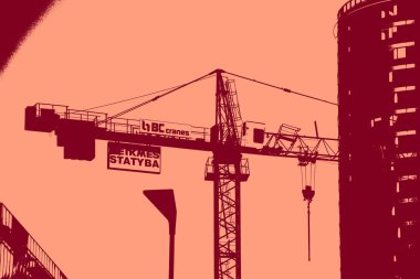 cityscape view in red, duotone concept background  