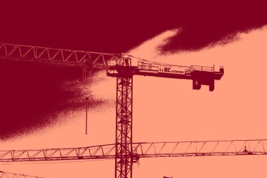 cityscape view in red, duotone concept background  