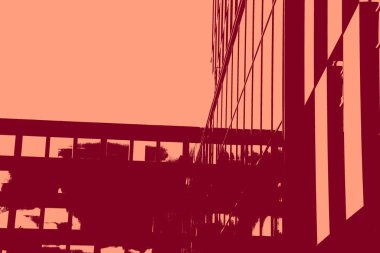 cityscape view in red, duotone concept background  