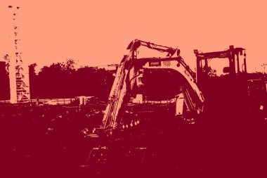 cityscape view in red, duotone concept background  