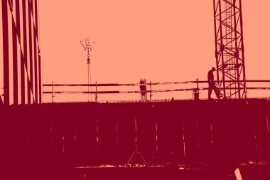 cityscape view in red, duotone concept background  