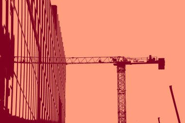 cityscape view in red, duotone concept background  