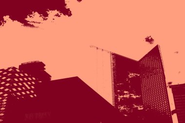 cityscape view in red, duotone concept background  