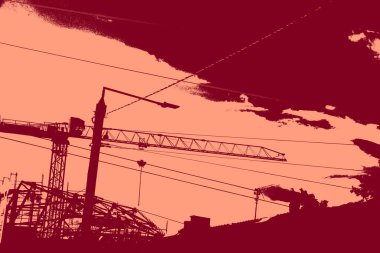 cityscape view in red, duotone concept background  