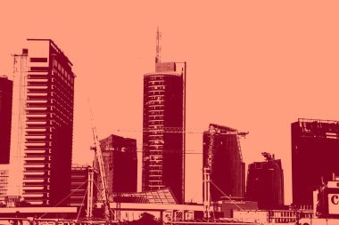 cityscape view in red, duotone concept background  