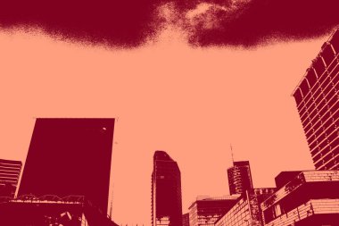 cityscape view in red, duotone concept background  